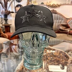 Black Mesh trucker sparkle studs stars Cap
